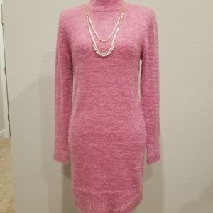 Bubble Gum Pink Fuzzy Derek Heart Sweater Dress
